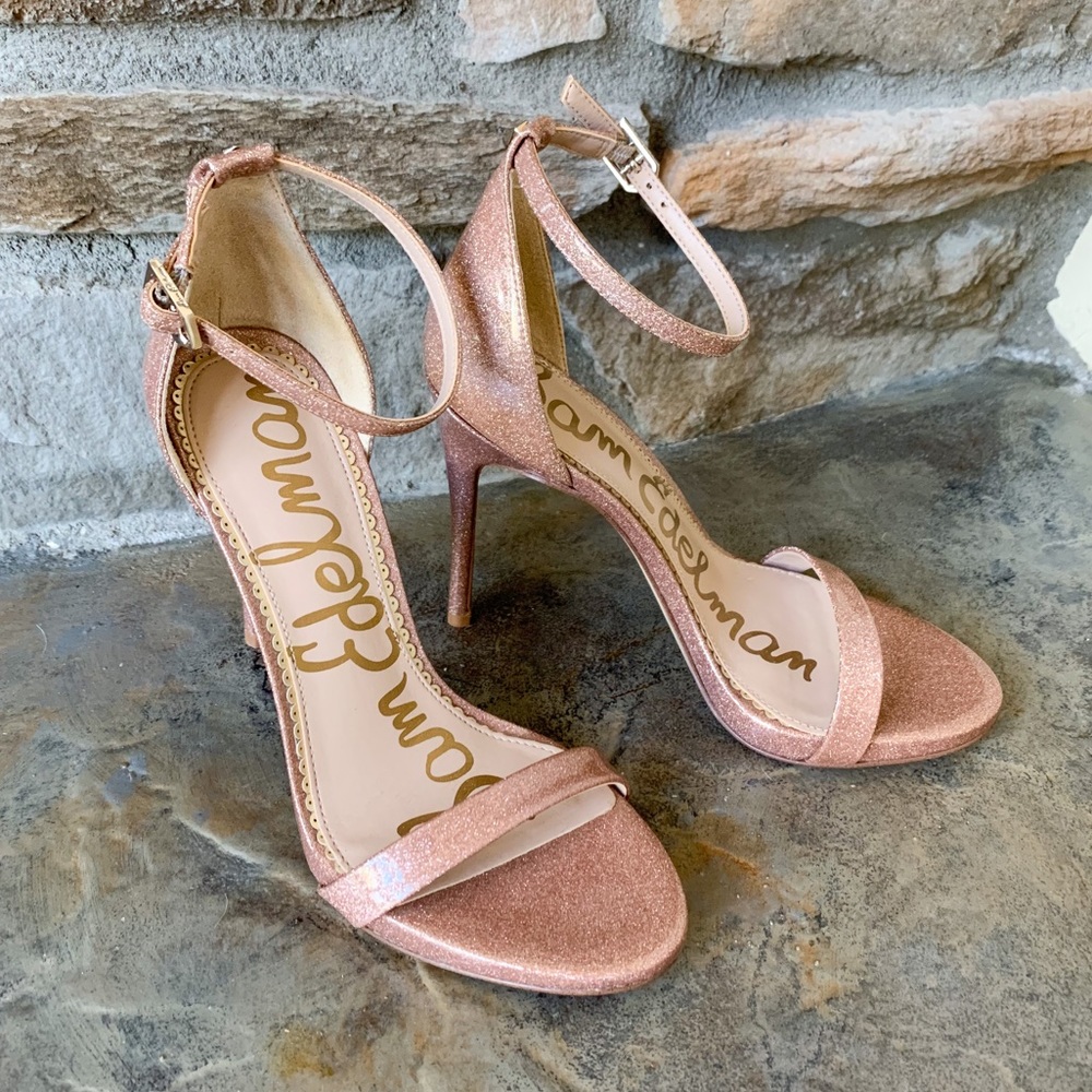 Sam Edelman Pink Glitter Ankle-Strap Stiletto Heels